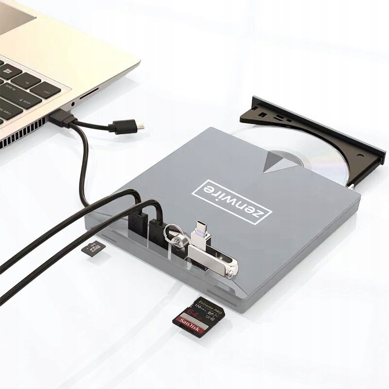 Kaasaskantav väline CD-lugeja DVD-mängija Disc Burner HUB USB-C 3.0 Zenwire H61 hind ja info | Optilised seadmed | kaup24.ee