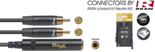 REAN 6.35mm Jack TS/f - 2 x RCA 10 cm цена и информация | Кабели и провода | kaup24.ee