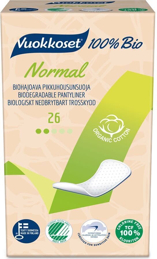 Pesukaitse Vuokkoset 100%, Bio Normal 26tk hind ja info | Tampoonid, hügieenisidemed, menstruaalanumad | kaup24.ee