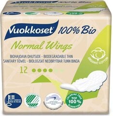 Hügieeniside Vuokkoset 100%, Bio Normal Wings 12tk hind ja info | Tampoonid, hügieenisidemed, menstruaalanumad | kaup24.ee