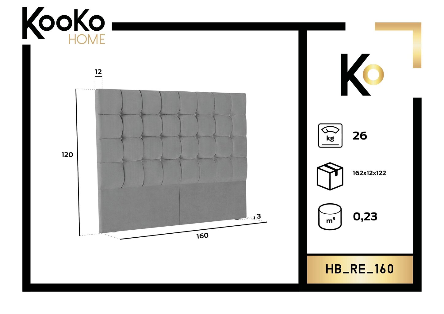 Voodipeats Kooko Home Re 160 cm, must hind ja info | Voodid | kaup24.ee
