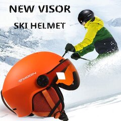 2-in-1 Visor Suusa lumelauakiiver Eemaldatav lumemask Uduvastane UV-vastane integreeritud kaitseprillid Väikesed Täiskasvanud Mehed Naiste Oranž XL (61-63cm) цена и информация | Лыжные шлемы | kaup24.ee