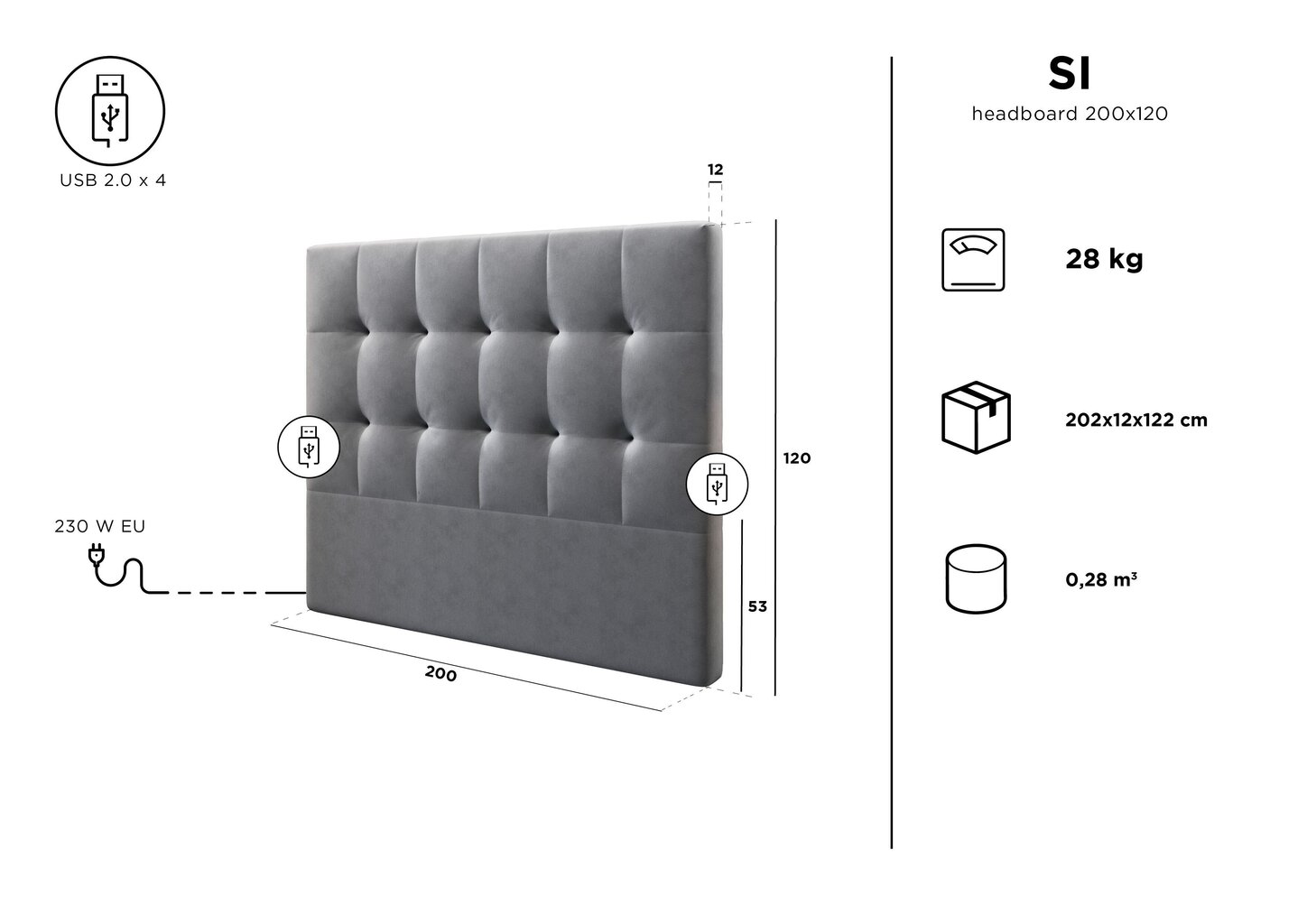 Voodipeats Kooko Home Si 200 cm, tumehall цена и информация | Voodid | kaup24.ee