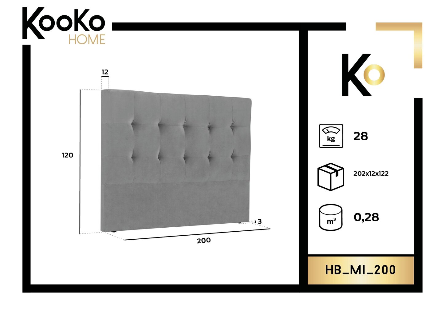 Voodipeats Kooko Home Mi 200 cm, tumehall hind ja info | Voodid | kaup24.ee