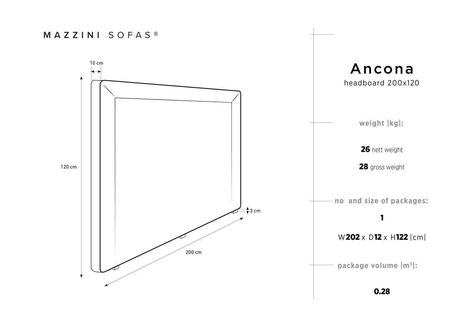 Voodipeats Mazzini Sofas Ancona 200 cm, kreemjas hind ja info | Voodid | kaup24.ee