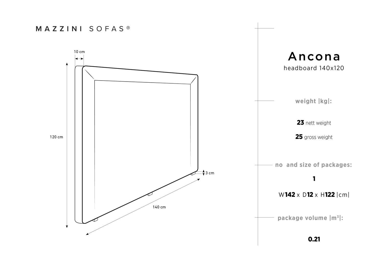 Voodipeats Mazzini Sofas Ancona 140 cm, helehall hind ja info | Voodid | kaup24.ee