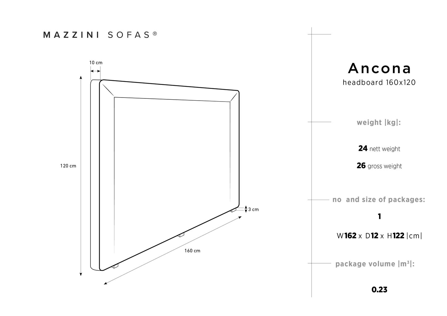 Voodipeats Mazzini Sofas Ancona 160 cm, helehall hind ja info | Voodid | kaup24.ee
