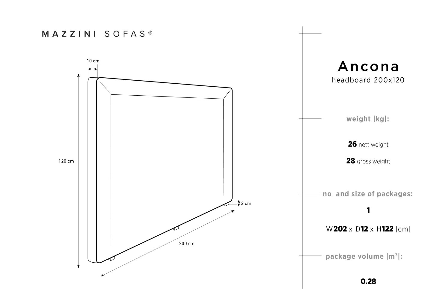 Voodipeats Mazzini Sofas Ancona 200 cm, tumehall hind ja info | Voodid | kaup24.ee