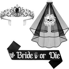 Crowye 3 tk must pruudi loor Bride või Die Sash Bachelorette peokaunistused Crystal Bride Tiara Bride Crown Kolju pulmaloor kammiga Pulmapäeva aksessuaarid Pruudi duši kaunistus hind ja info | Aplikatsioonid, dekoratsioonid, kleebised | kaup24.ee