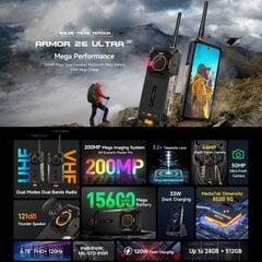 Ulefone Armor 26 Ultra raadiosaatja versioon, vastupidav telefon, 12 GB + 512 GB, 6,78 tolli Android 13 MediaTek Dimensity 8020 kaheksatuumaline, võrk: 5G, NFC (must) цена и информация | Мобильные телефоны | kaup24.ee