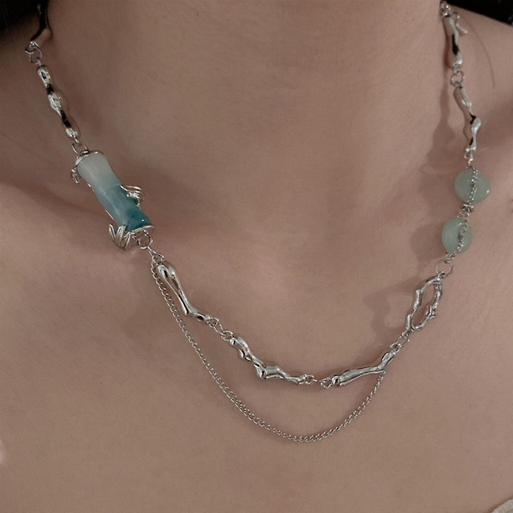 Crystal Bamboo Ripats Kaelakee Jade Ehted Dainty Tutt Chain Choker цена и информация | Kaelakeed | kaup24.ee