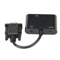 Адаптер VGA-HDMI 3-в-1, преобразователь питания, телевизор, проектор, дисплей со звуком для ноутбука, черный цена и информация | Охлаждающие подставки и другие принадлежности | kaup24.ee