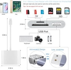 SD-kaardi lugeja iPhone ' ile, mälukaardilugeja USB-kaamera adapteriga Plug and Play Trail Game kaamera SD-kaardi vaataja toetab SD-ja TF-kaarti Micro SD-kaardi Adapter iPadile rakendust pole vaja hind ja info | Mobiiltelefonide lisatarvikud | kaup24.ee