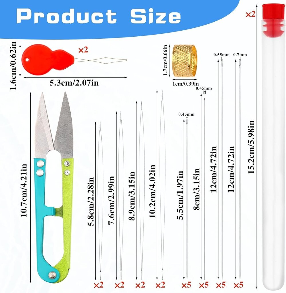 34 tk pärlimisnõelte komplekt, erineva suurusega seemnehelmed Ehete valmistamise nõelad, kaasas pikad sirged pärlimisniidi nõelad Big Eye pärlimisnõel Th hind ja info | Meeste ehted | kaup24.ee