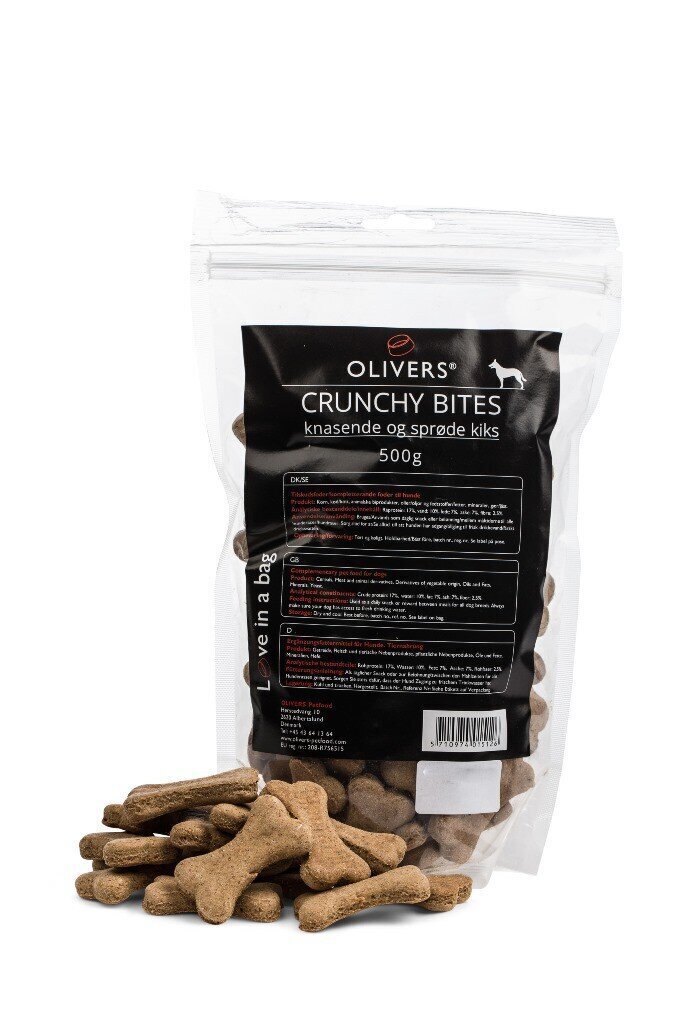 Olivers krõbedad küpsised Crunchy Bites, 500g цена и информация | Maiustused koertele | kaup24.ee