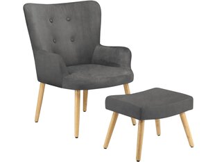 Кресло с подножкой Notio Living Chanel, вельвет, серое цена и информация | Кресла в гостиную | kaup24.ee