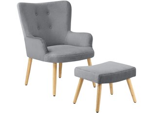 Кресло с подножкой Notio Living Chanel, плюш, светло-серое цена и информация | Кресла в гостиную | kaup24.ee