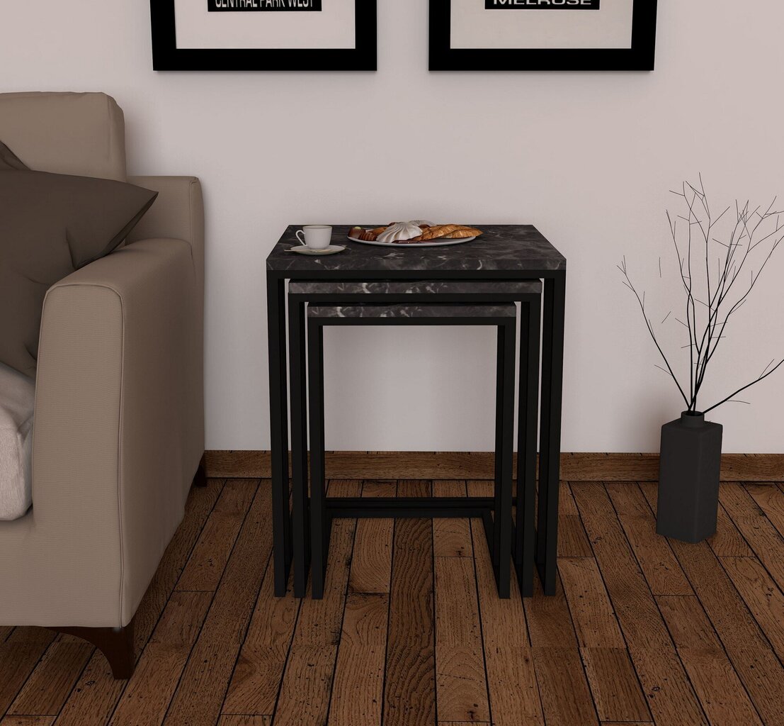 3 kohvilaua komplekt Kalune Design Black Mermer, must цена и информация | Diivanilauad | kaup24.ee