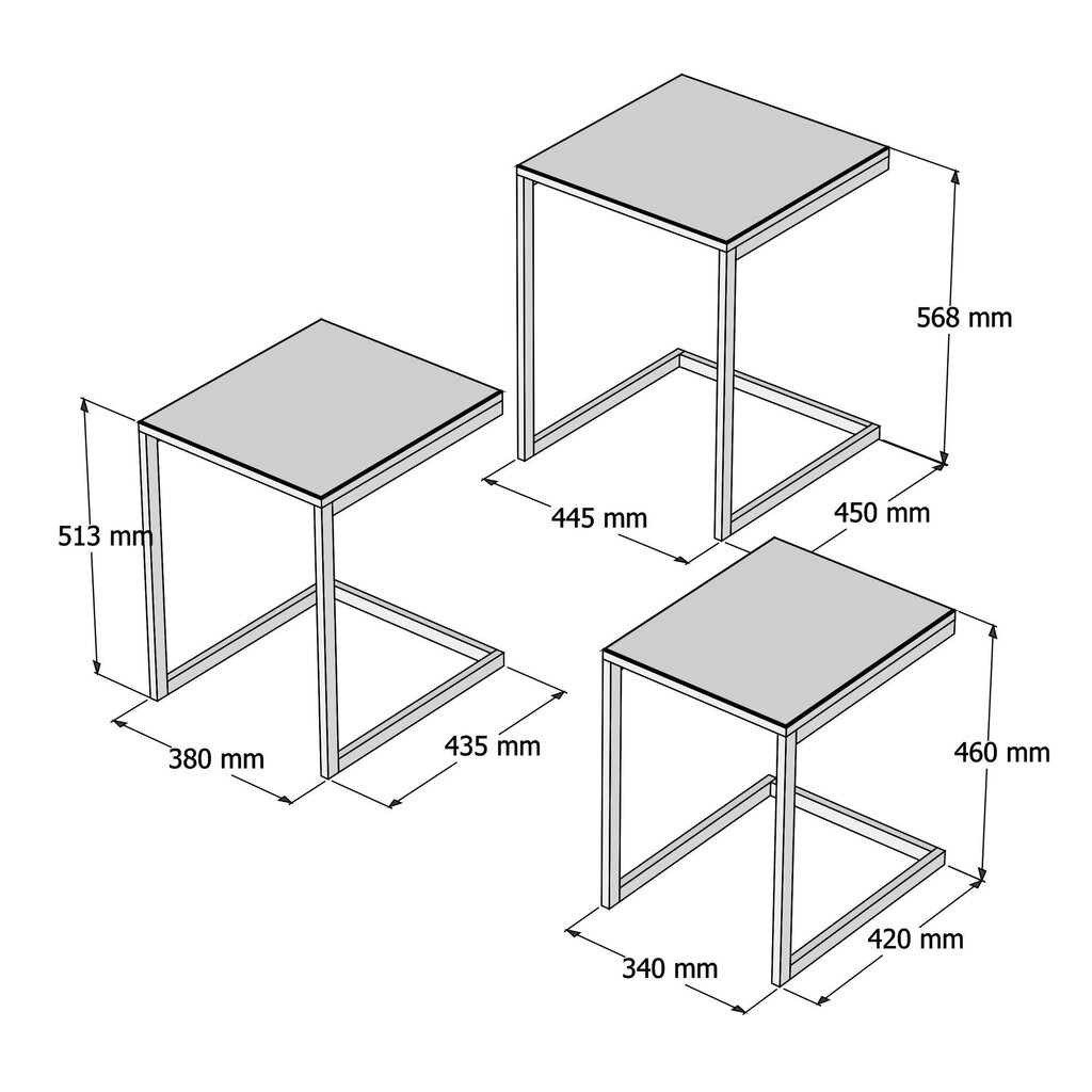 3 kohvilaua komplekt Kalune Design Ege, pruun/must цена и информация | Diivanilauad | kaup24.ee