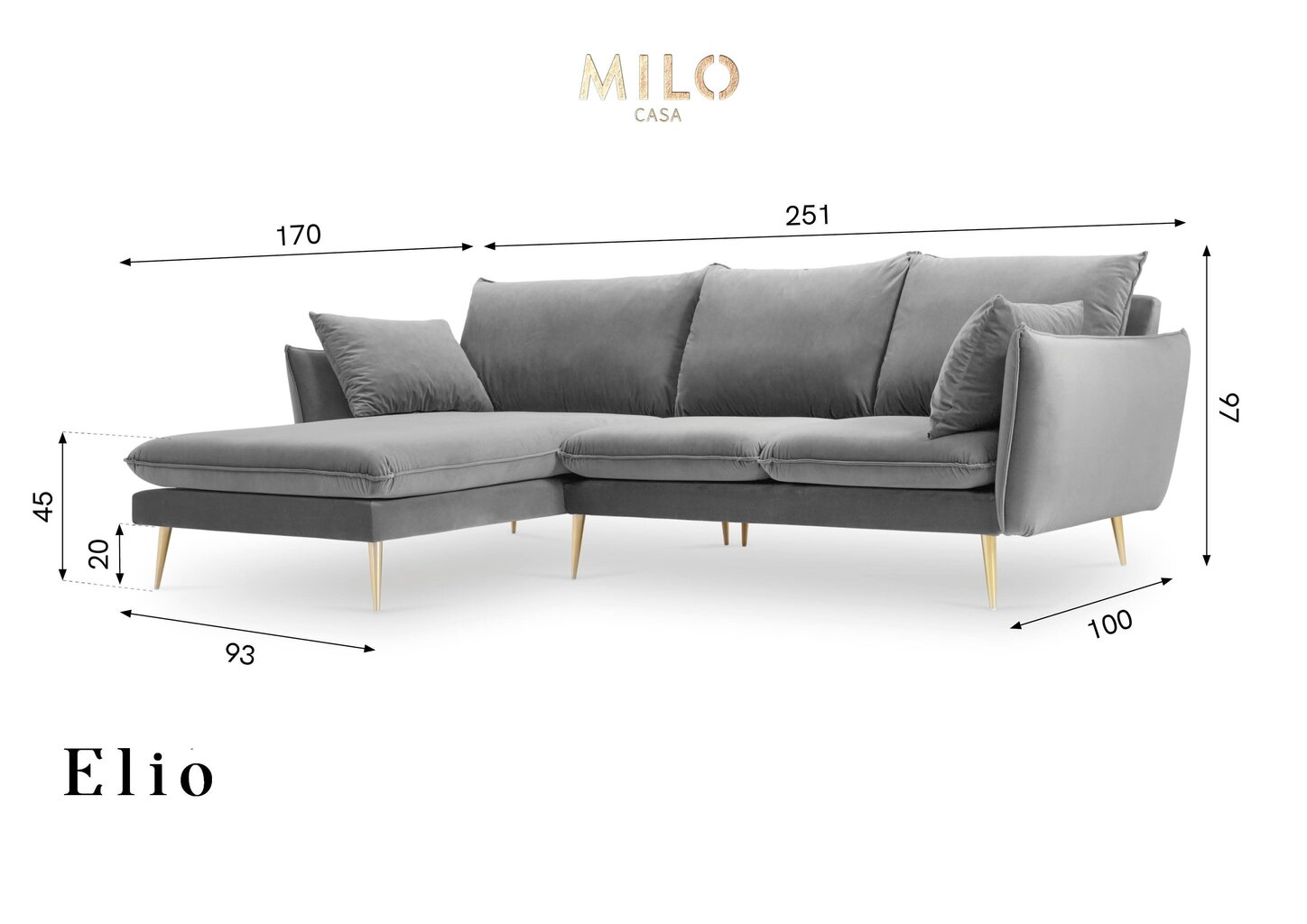 Pehme nurgadiivan Milo Casa Elio, tumehall hind ja info | Nurgadiivanid ja nurgadiivanvoodid | kaup24.ee