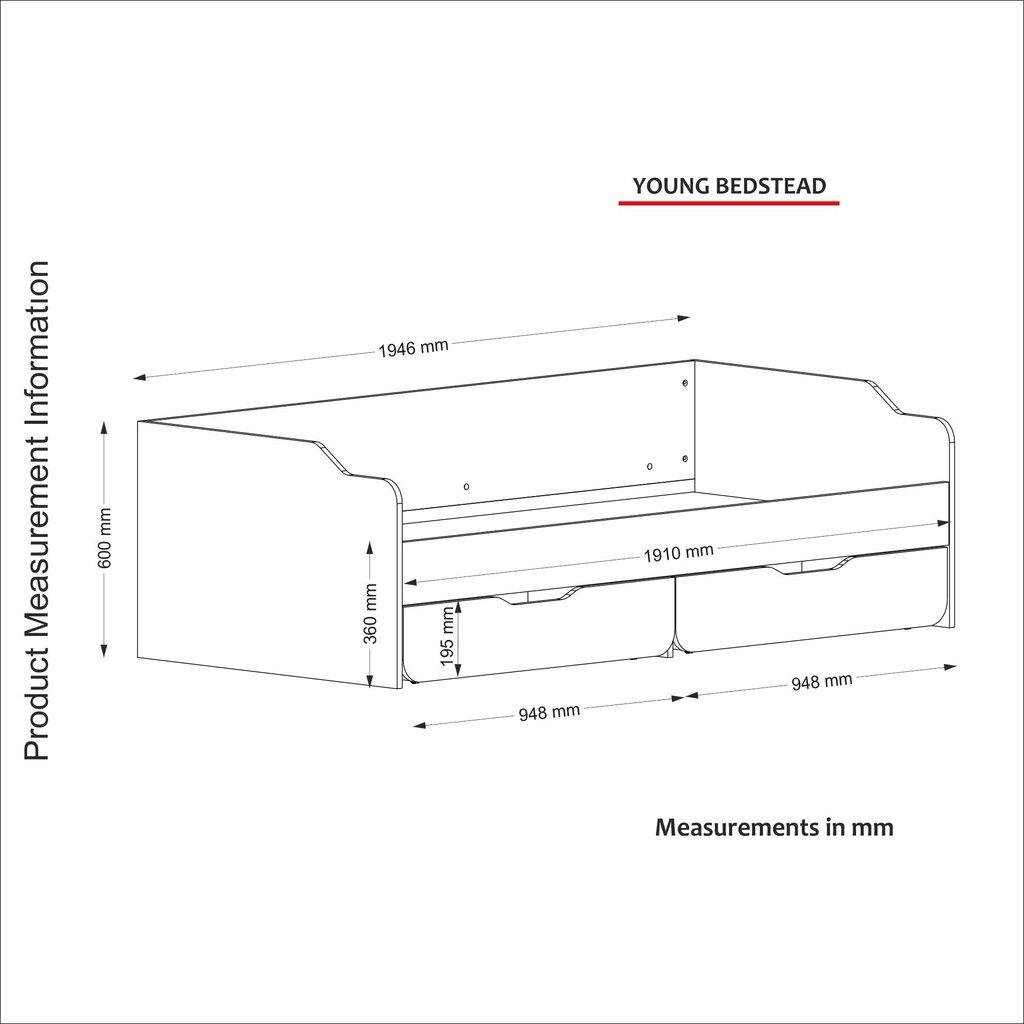 Voodi Kalune Design Young, 91,4x191 cm, valge цена и информация | Voodid | kaup24.ee