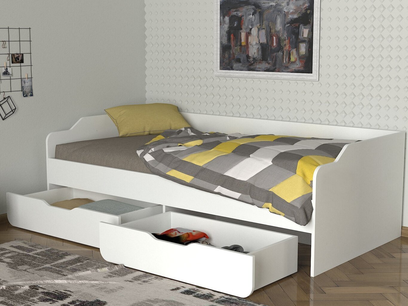 Voodi Kalune Design Young, 91,4x191 cm, valge цена и информация | Voodid | kaup24.ee