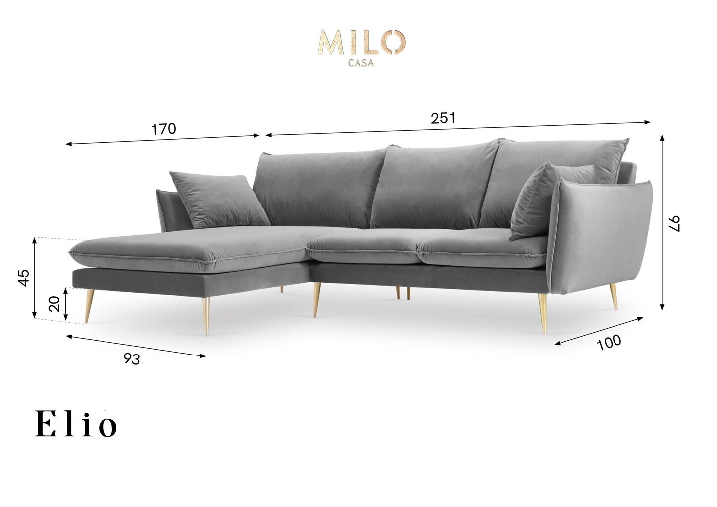 Pehme nurgadiivan Milo Casa Elio, helehall hind ja info | Nurgadiivanid ja nurgadiivanvoodid | kaup24.ee