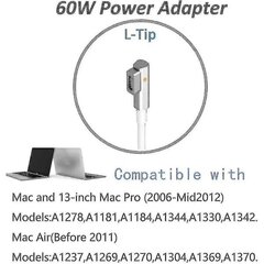 60 W Macbook Pro laadija – 60 W L-Tip asenduslaadija vanematele 13-tollistele Macbook Pro mudelitele – (FMY) hind ja info | USB jagajad, adapterid | kaup24.ee