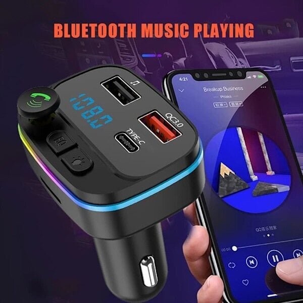 Auto Bluetooth FM-saatja Auto Bluetooth Adapter Raadio MP3-mängija 2 USB-porti 5V/3A 20W QC3.0+Tüüp C PD Kiire autolaadija Käed-vabad auto цена и информация | Kõlarid | kaup24.ee