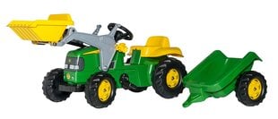 Педальный детский трактор с прицепом Rolly Toys rollyKid John Deere, зеленый цена и информация | Игрушки для мальчиков | kaup24.ee