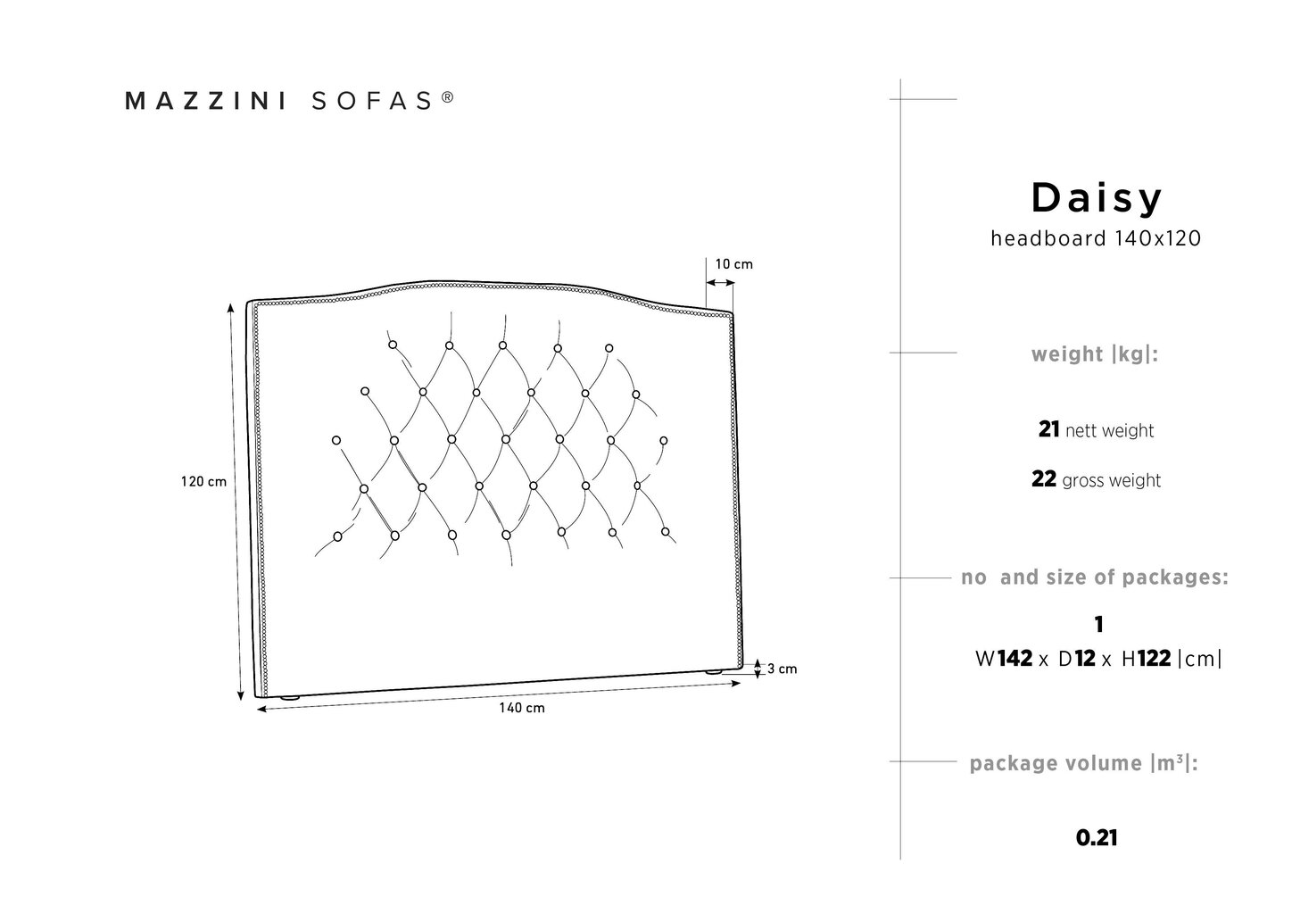 Voodipeats Mazzini Sofas Daisy 140cm, tumesinine hind ja info | Voodid | kaup24.ee