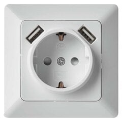 Pistikupesa 2,1A 2xUSB-ga, SCHUKO, valge цена и информация | Выключатели, розетки | kaup24.ee