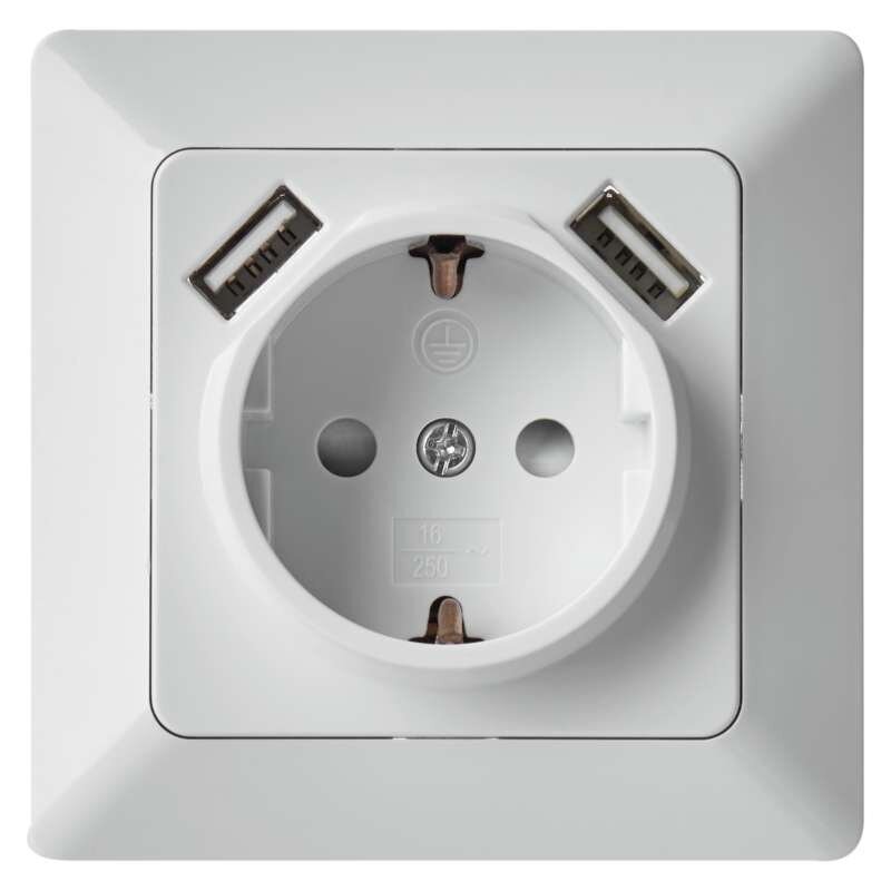 Pistikupesa 2,1A 2xUSB-ga, SCHUKO, valge hind | kaup24.ee