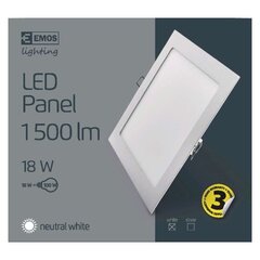 Светодиодная панель 220x220 Прямоугольная белая, встраиваемая 18W NW IP20 W цена и информация | Монтируемые светильники, светодиодные панели | kaup24.ee