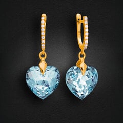 Naiste hõbedased kõrvarõngad DiamondSky "Romantic Heart III (Aquamarine Blue)" Swarovski kristallidega hind ja info | Kõrvarõngad | kaup24.ee