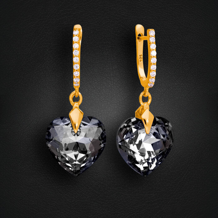 Naiste hõbedased kõrvarõngad DiamondSky "Romantic Heart III (Silver Night)" Swarovski kristallidega цена и информация | Kõrvarõngad | kaup24.ee