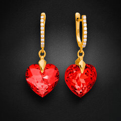 Naiste hõbedased kõrvarõngad DiamondSky "Romantic Heart III (Light Siam)" Swarovski kristallidega hind ja info | Kõrvarõngad | kaup24.ee