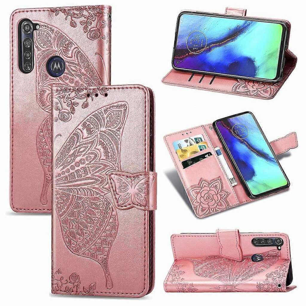 Rose Gold Ühildub Moto G Proga Butterfly Love Flower Leather Case, Mis Ühildub Motorola G Proga hind ja info | Telefoni kaaned, ümbrised | kaup24.ee