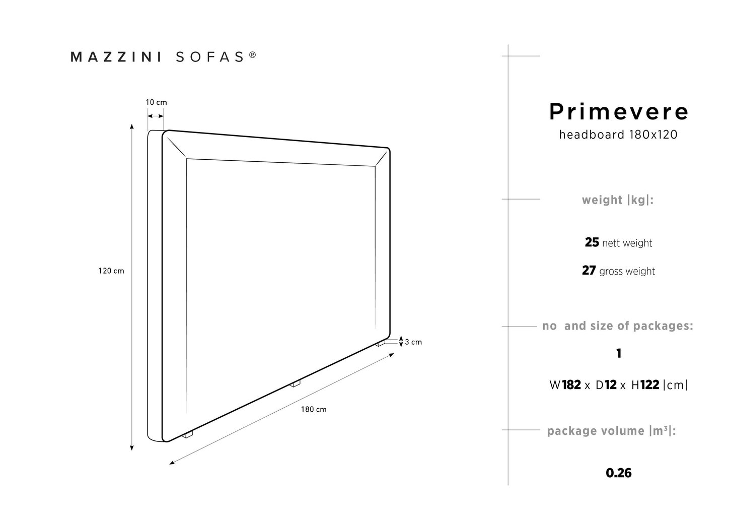 Voodipeats Mazzini Sofas Primevere 180 cm, helebeež цена и информация | Voodid | kaup24.ee