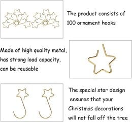(Kuldtäht) ，100 tükki, jõulukuuli klamber, jõulupuu riidepuu, S-kujulised jõulukuulikonksud, palliriide, jõuluehte konksud, jõulukonks hind ja info | Kuuseehted | kaup24.ee