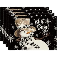 Must lumememm lumehelves Let it Snow Talvine lauamattide komplekt, 4, 30x45 cm, hooajaline jõululaua jooksja peoköögi jaoks söögitoa kaunistamiseks цена и информация | Скатерти, салфетки | kaup24.ee