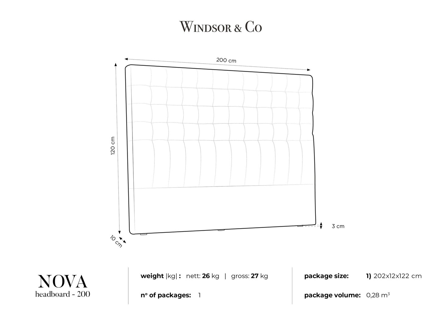 Voodipeats Windsor and Co Nova 200 cm, must цена и информация | Voodid | kaup24.ee