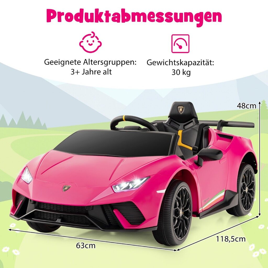 Costway Laste elektriauto Lamborghini 12V, roosa цена и информация | Laste elektriautod | kaup24.ee