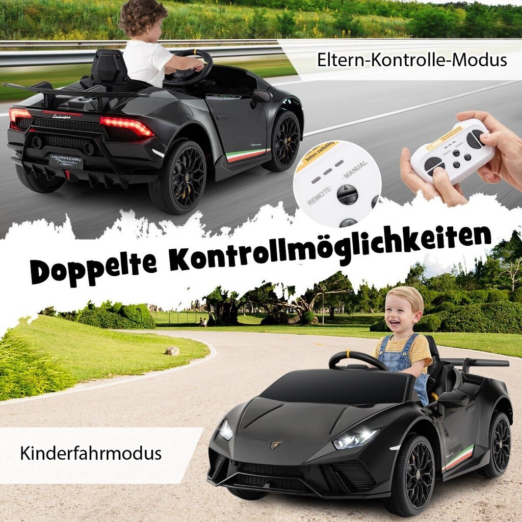 Costway Laste elektriauto Lamborghini 12V, must hind ja info | Laste elektriautod | kaup24.ee