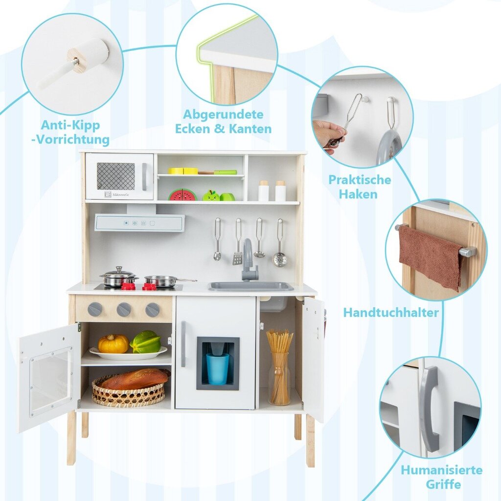 Costway Laste mänguköök, 72 x 30 x 90 cm, valge hind ja info | Tüdrukute mänguasjad | kaup24.ee