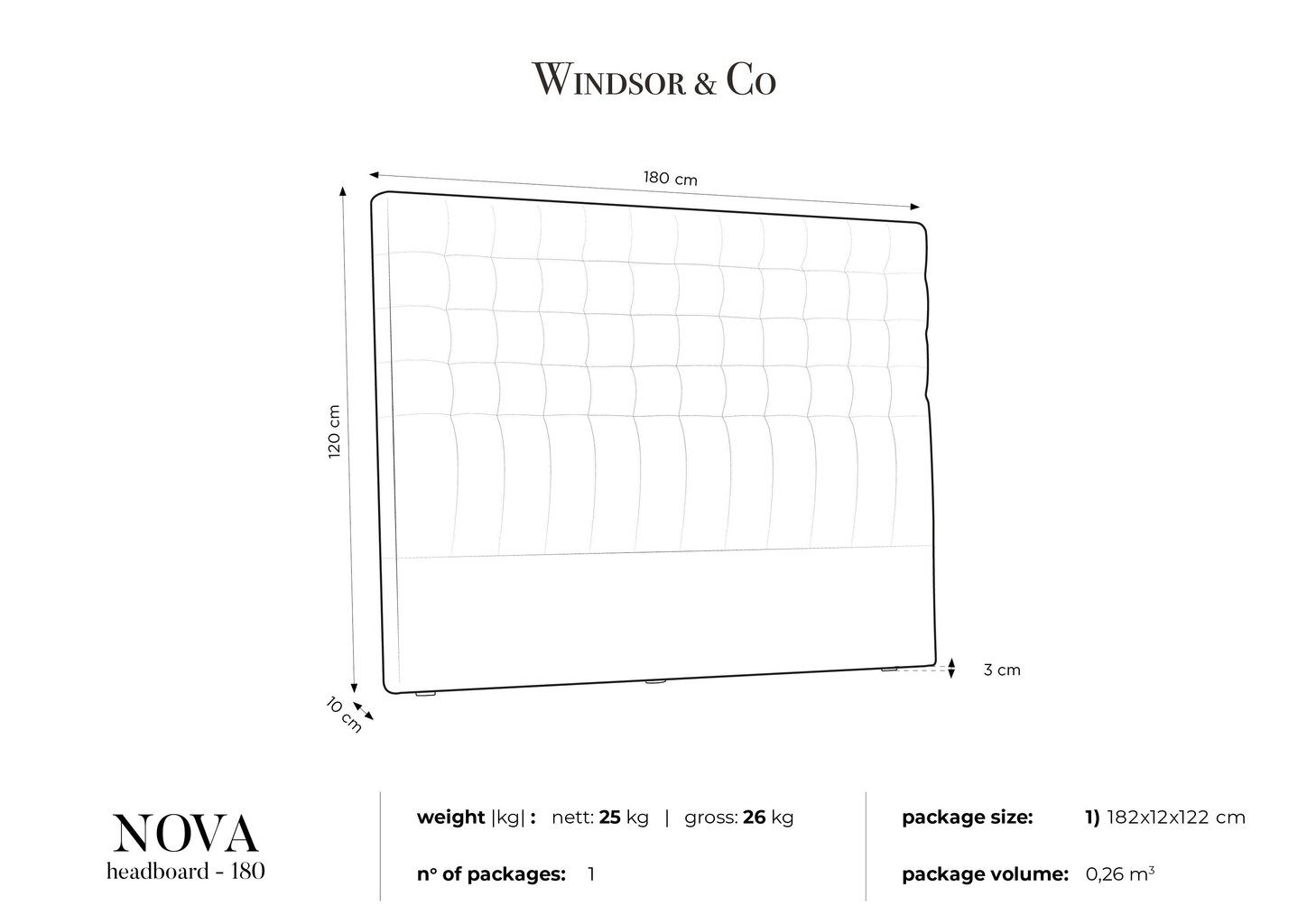 Voodipeats Windsor and Co Nova 180 cm, kreemjas hind ja info | Voodid | kaup24.ee