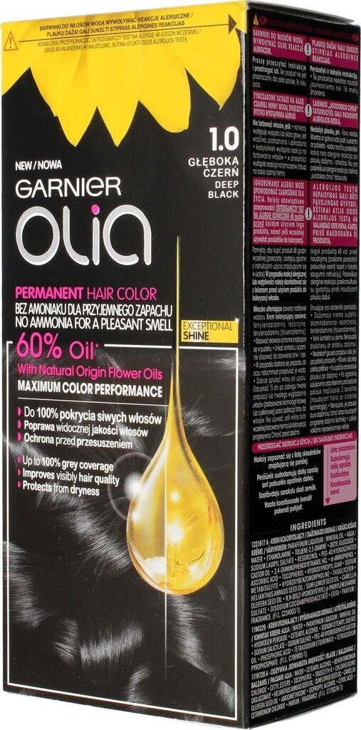 Õlipõhine kauapüsiv ammoniaagivaba juuksevärv Garnier Olia 1.0 Deep Black hind ja info | Juuksevärvid | kaup24.ee