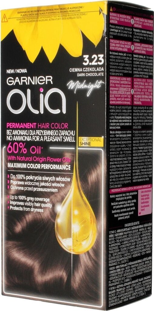 Õlipõhine kauapüsiv juuksevärv ammoniaagivaba Garnier Olia 3.23 Dark Chocolate hind ja info | Juuksevärvid | kaup24.ee