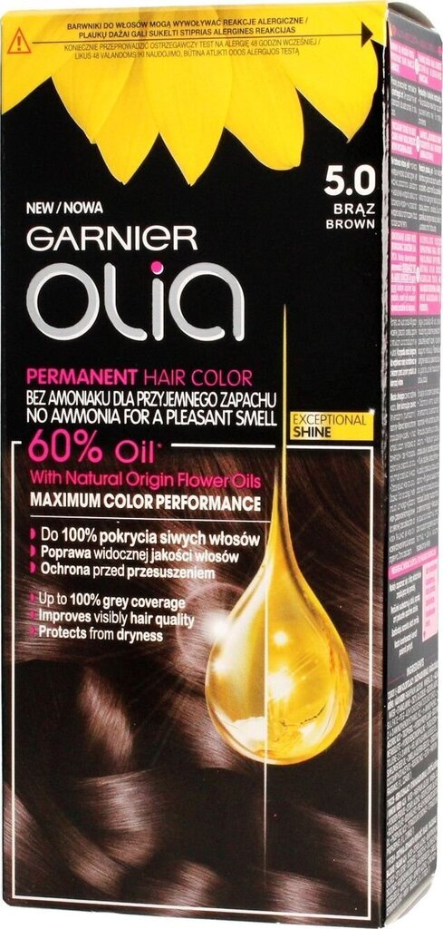 Õlipõhine kauapüsiv juuksevärv ammoniaagivaba Garnier Olia 5.0 Brown цена и информация | Juuksevärvid | kaup24.ee