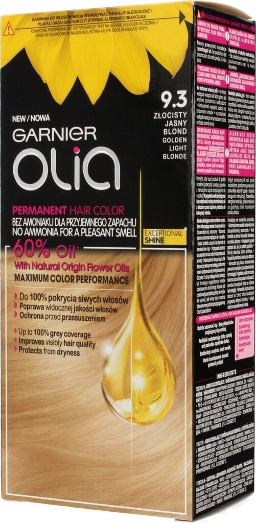 Õlipõhine kauapüsiv juuksevärv ammoniaagivaba Garnier Olia 9.3 Golden Light Blonde hind ja info | Juuksevärvid | kaup24.ee